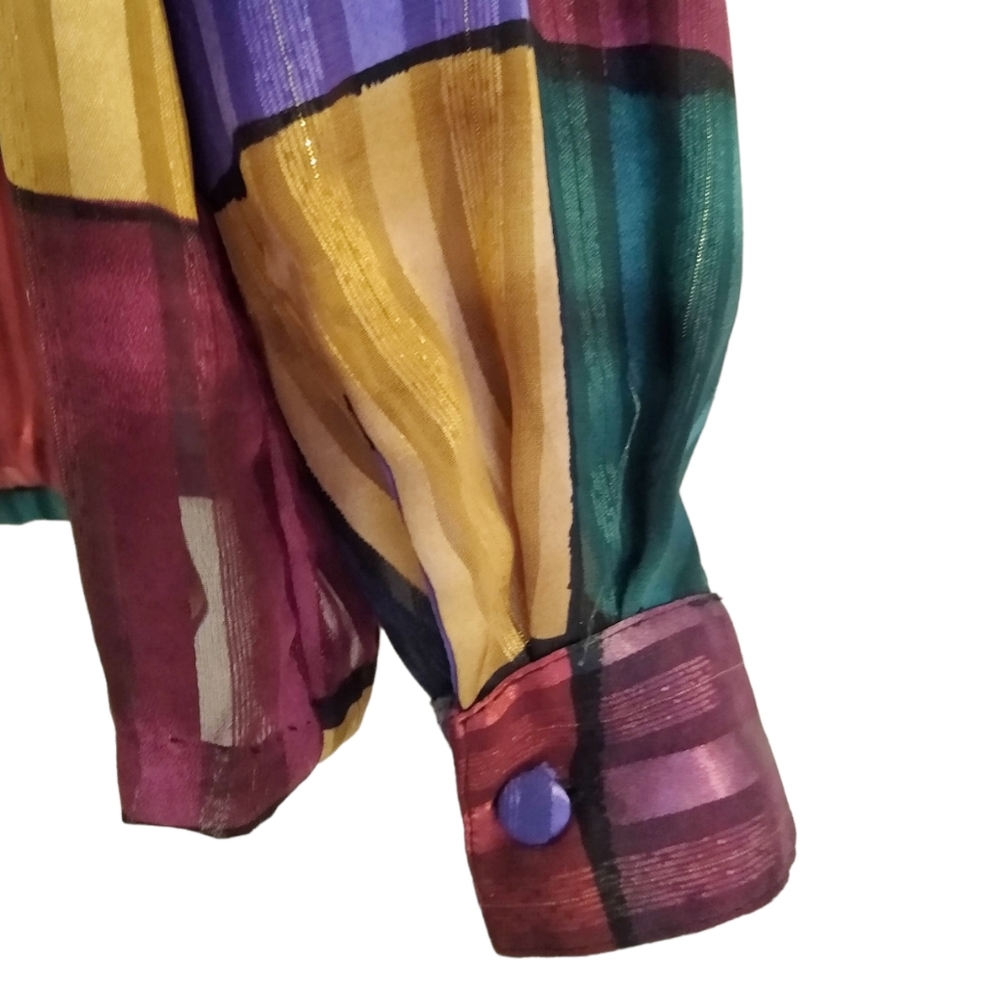 SOLD Vtg Shimmery Color Block Blouse - Picture 5 of 6